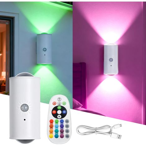 Veilleuse LED intelligente avec détecteur de mouvement, dégradé de couleurs RGB à intensité variable, applique murale LED intelligente pour intérieur/extérieur, applique murale LED rechargeable (1/5)