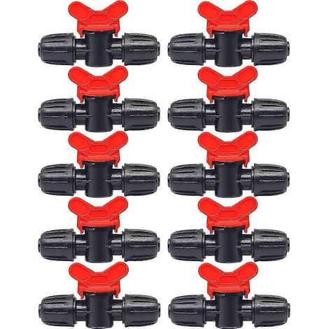 Lot de 10 vannes de régulation pour système d'irrigation goutte à goutte, raccords à barbes verrouillables pour tuyaux de 16 mm, noir, HW (1/5)
