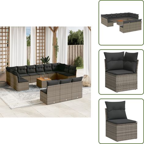 The Living Store Salon de jardin avec coussins 14 pcs gris résine tressée - Ensemble Salon De Jardin - Mobilier De Jardin - Canapé Extérieur - Résine Tressée - Rotin Synthétique (1/5)