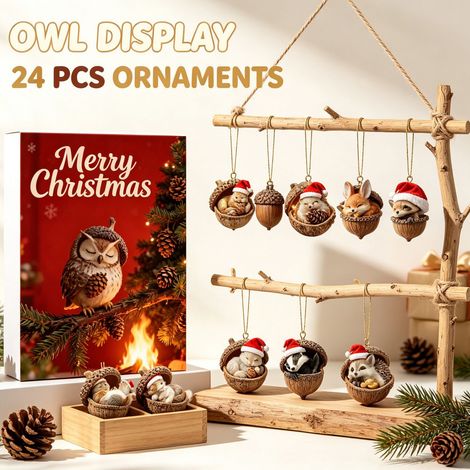 Calendrier de l'Avent Animaux de la Forêt 2026, 24 décorations suspendues en acrylique 2D représentant des animaux dans des glands, adorables ornements pour le sapin de Noël. (1/5)