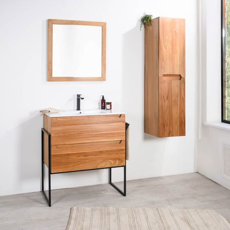 Meuble salle de bain en teck et céramique Vila 80cm