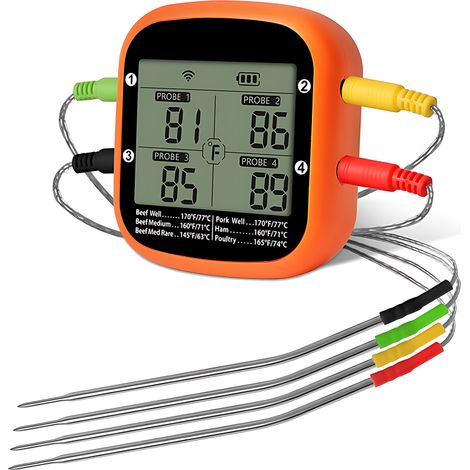 Thermomètre à viande intelligent numérique sans fil, double sonde, lecture instantanée, contrôle application, alarme minuterie, support poser suspendre (1/5)