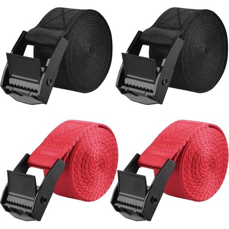 Sangles d'arrimage 25mm, capacité de charge 200kg, 4 pièces 2m, Noir & Rouge