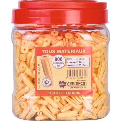 Cheville crampon® ø 6 x l  25 mm 800 beige 2 à 5 mm