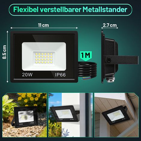 Wolketon LED-Fluter, LED-Strahler, IP66 Außenstrahler, 120° Abstrahlwinkel, 20W 2 Stück, Arbeitsleuchte Warmweiß 3000K (1/4)