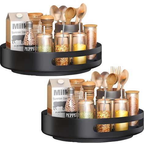 2 Pièces Plateau Tournant 30 cm, Plateau Noir pour Rangement Epices et Rangement Cuisine, Lazy Susan Stable pour Placard, Frigo, Armoire, Bouteilles et Condiments (1/5)