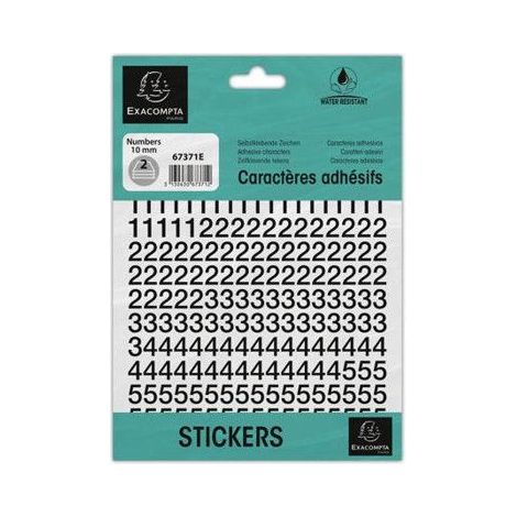 Chiffres adhésifs - Stickers - Noires - 10mm hauteur - 2 planches - 0-9 + caractères spéciaux