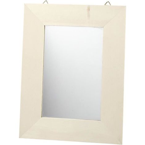 Miroir carré avec cadre en bois clair et un support en métal pour accrocher sur le côté horrizontal et vertical. réf 59225 (1/4)