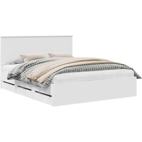 Bed Frame with Drawer White 160 x 200 cm Engineer Wood vidaXL (1/5)