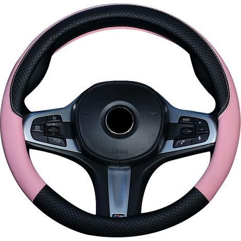 (noir Rose) Housse De Volant, Couvre Volant Voiture Simili Cuir, Antidrapant, Respirant, Universel 15"/environ 38cm, Accessoires Auto Decoration I (1/5)