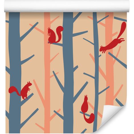 Papel pintado con árboles coloridos y motivos naturales para salón y dormitorio, 50x1000 cm. (1/5)