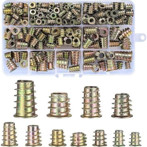 230 Pièces Insert Fileté Bois, Alliage de Zinc Hexagonale Écrous Inserts Filetage Extérieur, M4/M5/M6/M8/M10 Écrous à Six Pans Creux, Écrous à Enfoncer pour Inserts Filetés de Meubles en Bois (1/4)