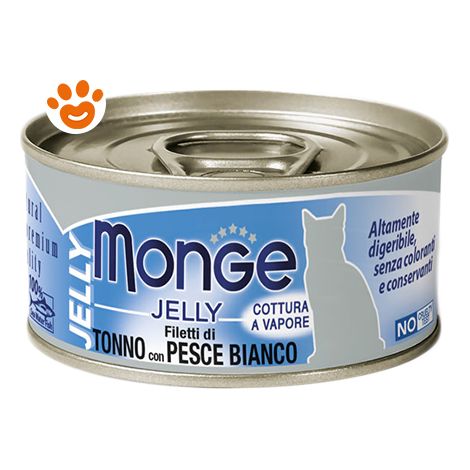 MONGE SCATOLETTA CIBO UMIDO GATTO TONNO CON PESCE BIANCO IN JELLY 80GR