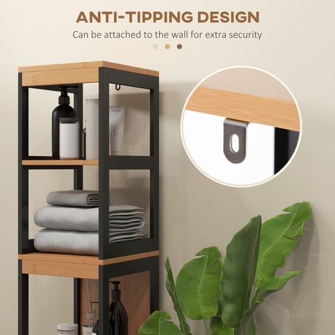 Colonne bambou MDF 144,3 cm 2 tiroirs 3 niches salle de bain rangement 30x30 (1/5)