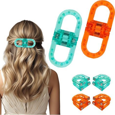 Clips pour cheveux magnétiques pour femmes - Forte tenue anti-glissement sans plis 2-en-1 clips de coiffure, doux sur tous les types de cheveux (B: Bleu, Orange)