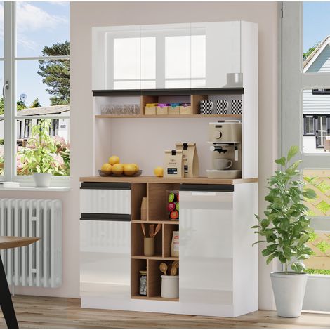 Aparador moderno (105x45x185 cm), con puertas de alto brillo, cajón, estantes regulables, MDF, blanco (1/5)