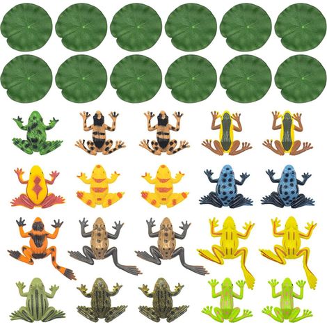 20 Figurines Grenouille, 12 Feuilles Lotus, Plastique Eva, Décoration Jardin, Loisir Créatif (1/5)
