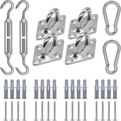 Kit de Fixation Voile d'ombrage, Kit de Montage pour Voile Solaire, Fixation Toile Ombrage, Fixation pour Triangle et Carré, Rectangle, Acier Inoxydable 316 de Qualité Marine (M5 24-Pcs)