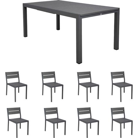 Ensemble table de jardin 180/240cm + 8 Fauteuils gris- BIARRITZ