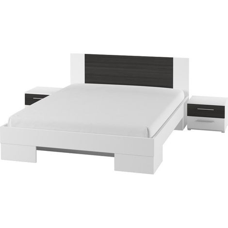 Letto matrimoniale 180x200 collezione IRINA. Comodini integrati. Colori bianco e grigio antracite.