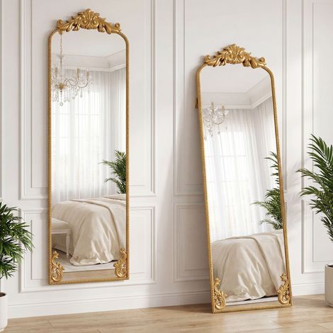 Miroir pleine longueur de style baroque avec cadre en verre trempé et métal, 50x4,5x160 cm, Or