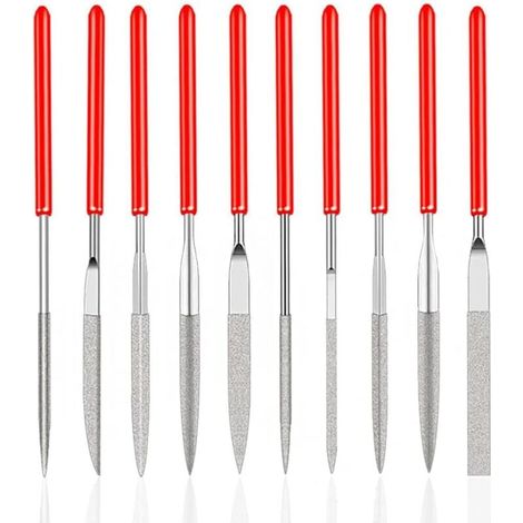 Juego de 10 mini limas de diamante (3 mm x 140 mm) para manualidades, modelismo, carpintería, pulido de madera, fabricación de joyas y proyectos de metal DIY -Crezuo