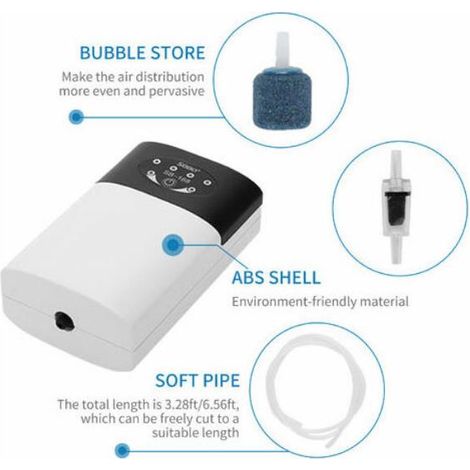 Pompe à oxygène silencieuse pour aquarium Oxygénateur rechargeable à double usage Pompe à oxygène - blanche, avec tuyau d'air et pierre à air, 1pc (1/3)