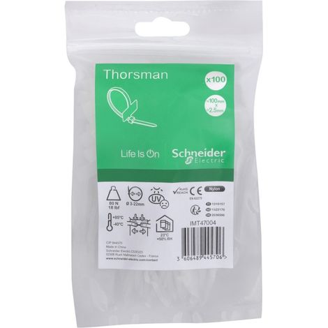 Collier de serrage et d'identification 100x2.5mm translucide (blister de 100) fixation cables Ø 22mm max PA6.6 anti-UV Thorsman (1/2)