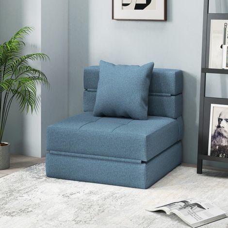 Convertible Slipper Chair Sofa Bed Deep Blue, 1-Seater Armchair with 1 Removable Cushion (1/5)