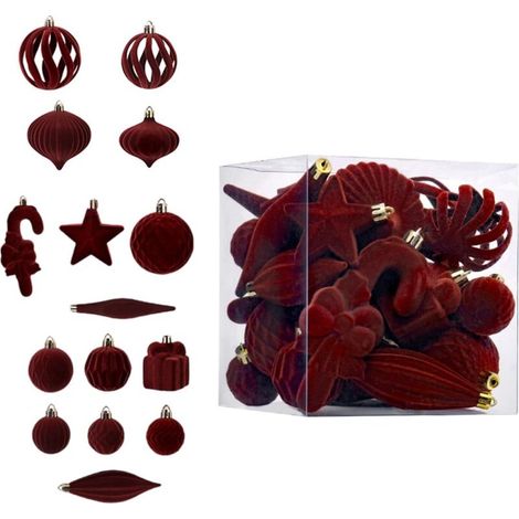 Ein Set aus 28 farbenfrohen Weihnachtsbaumdekorationen in Form von Zuckerstangen und festlichen, kaffeefarbenen Verzierungen. (1/5)