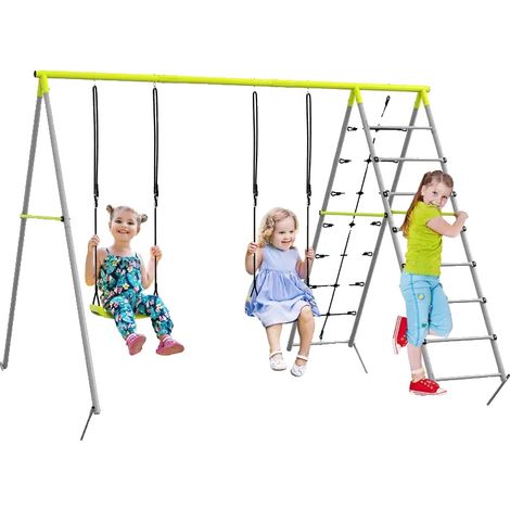 Aire de jeux pour enfants, 2 sièges de balançoire, échelle d'escalade, T1003-01-09077 (1/2)