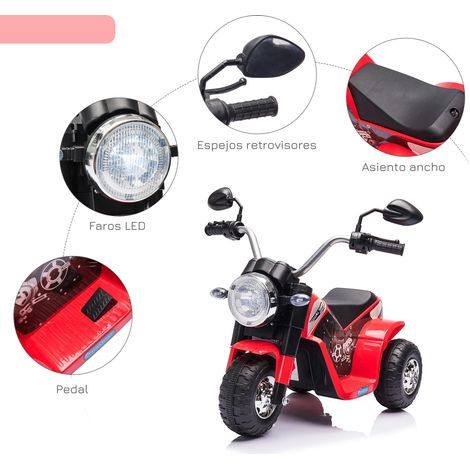 Tricycle électrique pour enfants, adapté aux enfants de 18 à 36 mois, alimenté par une batterie 6V, avec phare et klaxon, dimensions 72x57x56 cm, rouge. (1/5)