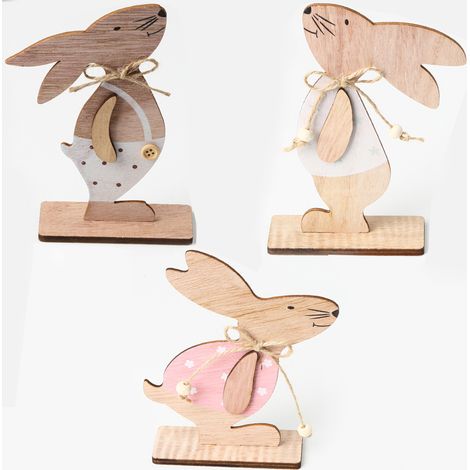 Décorations de Pâques, Décorations de lapin de Pâques, Lot de 3 décorations de Pâques en bois en forme de lapin (1/3)