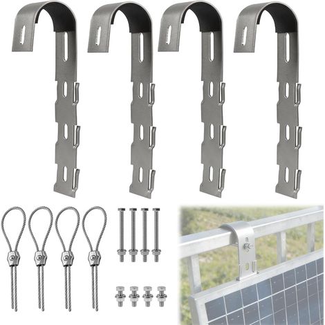 Kit de 4 Crochets de Fixation pour Panneau Solaire, Support pour Centrale Électrique de Balcon, Crochet Photovoltaïque en Acier Inoxydable, pour Balcon, Sol, Toit Plat ou Balustrade (1/5)