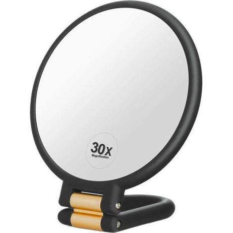 Miroir grossissant x30 - Miroir de poche avec poignée - Miroir double face grossissant x30/x1 - Miroir cosmétique pliable et (1/4)