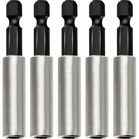 5 Pièces Porte Embouts Magnétiques 1/4" (60 mm), Porte Embout Visseuse Aimanté en Acier Inoxydable, Rallonge Embout à Changement Rapide pour Tournevis et Perceuse (1/5)
