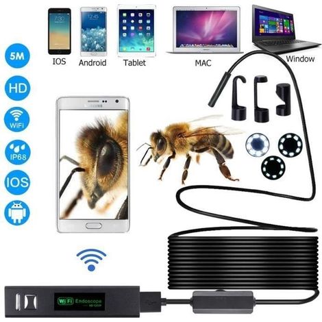 Kabellose WLAN-Endoskopkamera 1200P D und 39, 2,0 Megapixel HD Schlangeninspektionskamera für Android- und iOS-Smartphones mit 5 m Kabel (1/4)