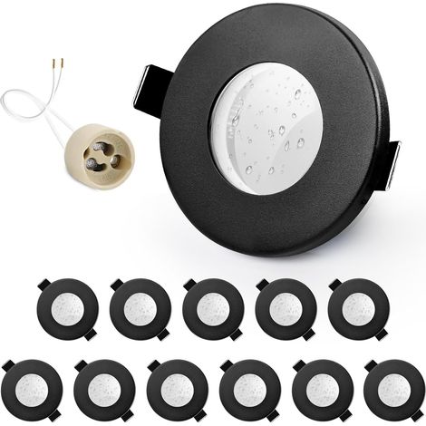 4x Spot LED Encastrable IP65 Cadre Avec Douille GU10, Spots de plafond en Fer Nickel brossé, Rond plat Spots Salle de bain spot cadre d'encastrement 68mm pour extérieur- intérie (1/5)