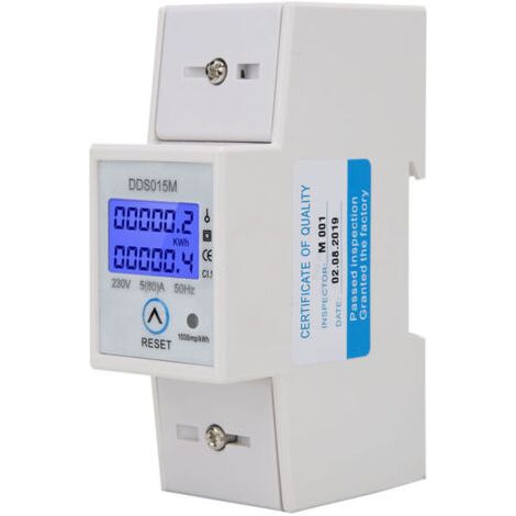 Compteur d'énergie monophasé, compteur d'énergie DDS015M en watt-heure Compteur numérique KWH pour rail DIN, affichage Compteur d'énergie pour rétro-éclairage Can-be-Reset 230V (1/4)