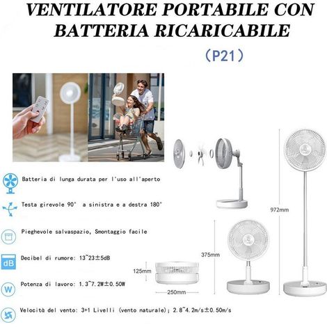 TRADE SHOP - Ventilatore Portatile P21 Batteria Ricaricabile Salvaspazio Pieghevole Silenzioso - (1/5)