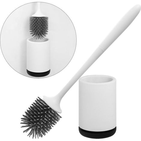 Escobilla de baño de silicona, mango ergonómico largo, cabezal de TPR antibacteriano de 360°, montaje en pared, para baño (1/5)