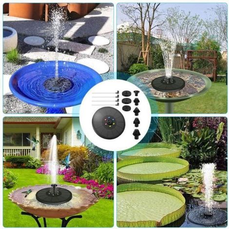 Fontaine Solaire, 3W Pompe Bassin Solaire Batterie de Stockage et Lumière LED, Fontaine pour tang de Jardin,Bain doiseaux, (1/4)