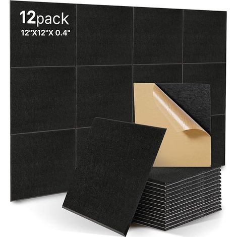 12 Panneaux Acoustiques Autocollants de Haute Densité pour la Décoration Murale et le Traitement Acoustique, bois et portes - Mousse Anti Bruit Mural Panneau acoustique mur (30x30x1 cm) Noir