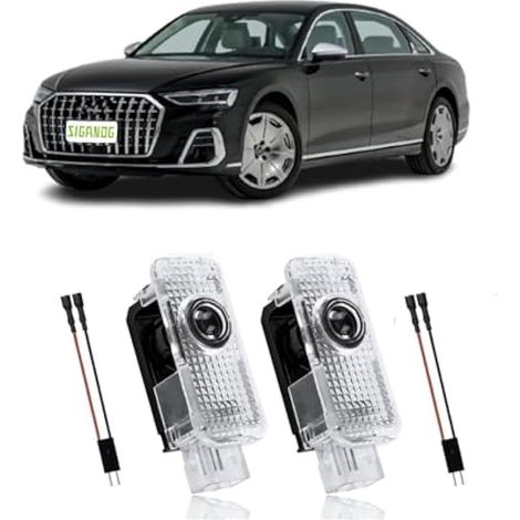 Lampes de projection pour portière de voiture, LED intérieur, lumière de bienvenue logo compatible A2 A3 A4 A5 A6 A7 A8 S3 S4 S5 S6 S8 RS4 RS6 R8 Q5 Q7 TT Roadster (2 pièces). (1/3)