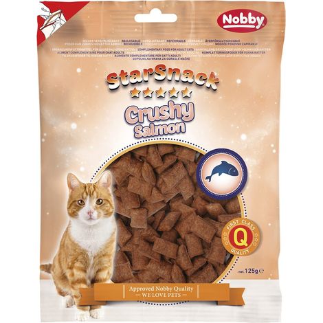 Nobby – StarSnack Crushy Salmon pour chat – Coussinets croustillants au saumon, sachet de 125 g (1/2)
