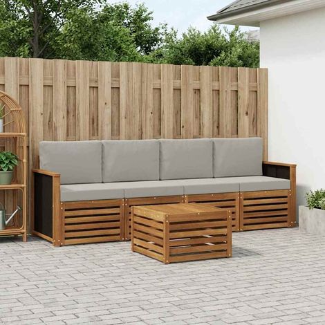 vidaXL Set di divani da esterno 5 pcs Naturale e Grigio Chiaro (1/4)
