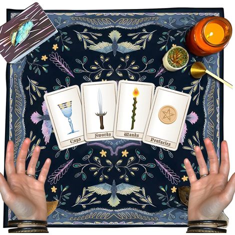 Tapis de tarot carré en velours 50 x 50 cm – Nappe de table, fournitures de sorcière, tapis de soleil papillon phase de lune pour événements d' , conseiller magicien