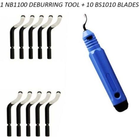 Ebavureur Outil D'ébavurage, Burr Remover avec 10 BS1010 Lames de Rechange Acier, 360 ° Rotatif Deburr Lames, PratiqueOutil pour Aluminium, l'impression 3D, Cuivre et Acier Métal, Plas (1/4)