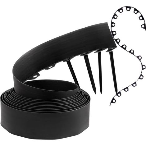 Bordure de pelouse Flexible en Plastique Noir 10 m 30 piquets Hauteur : 10 cm Résistant aux intempéries (1/5)