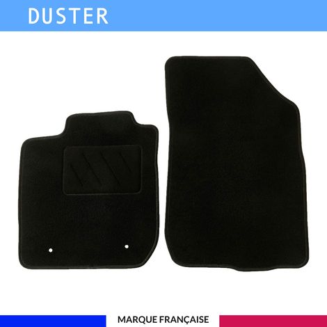 Tapis de sol voiture - Sur mesure pour  Dacia DUSTER (04/2010-12/2013) - Antidérapant : Clips de fixations et scratch - Tapis de sol avant 2 pièces - Moquette - Noir